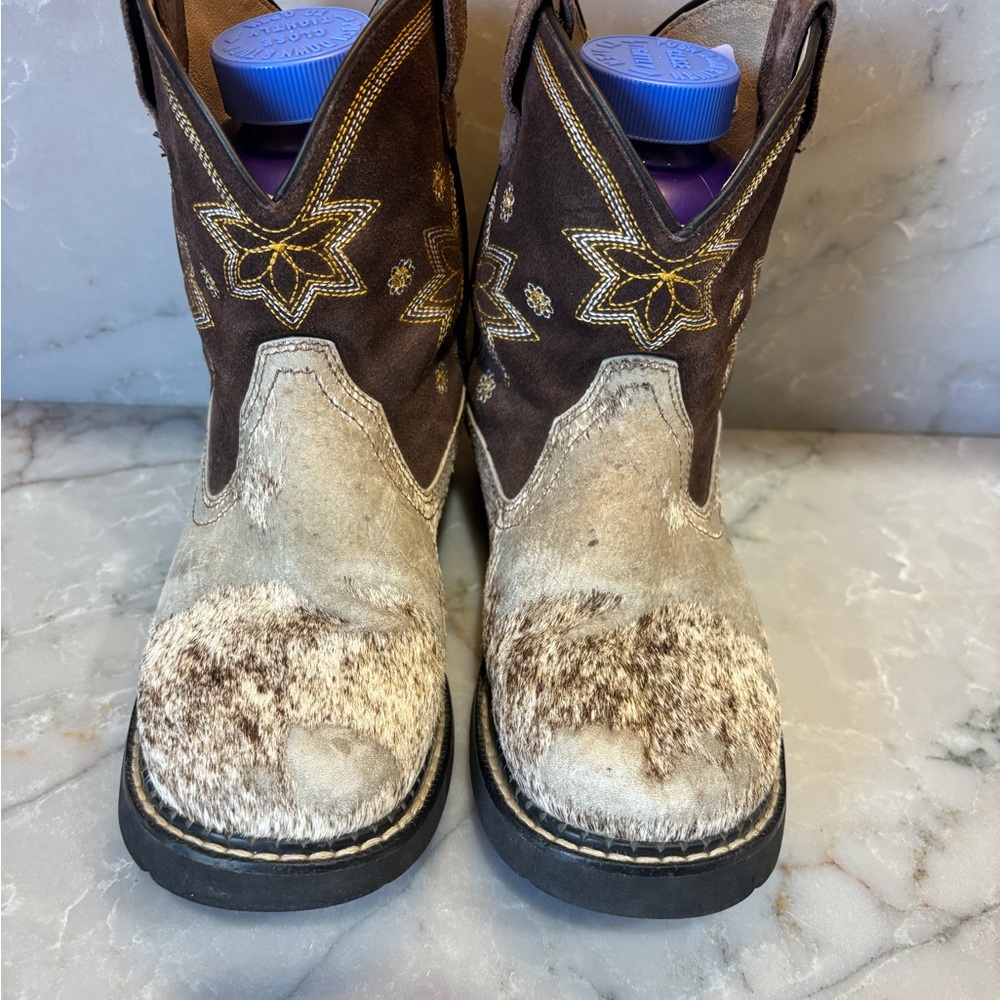Roper women Brown Hair-On Cowboy Boots with Floral Embroidery